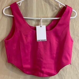 Satin Pink Sleeveless Fitted Crop Tank Top